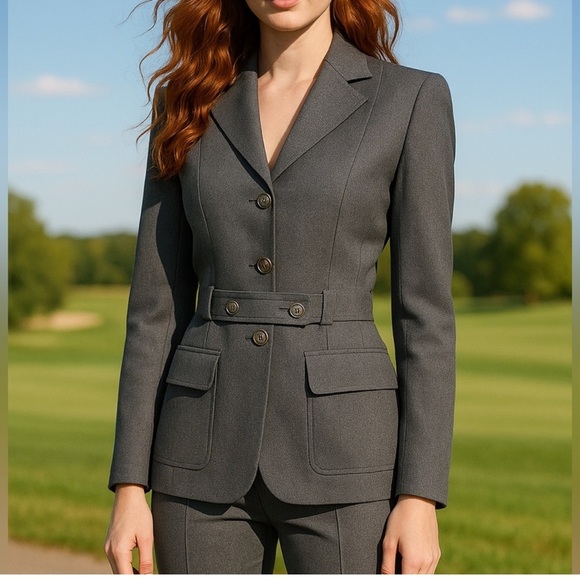 LAUREN Ralph Lauren Womens 100% Wool Equestrian Belted Charcoal Gray Blazer Sz 8 - Picture 2 of 11